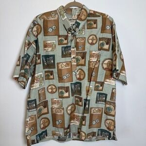 Cooke Street Tiki Bar Print Shirt 2XL Green Hawaiian‎ Aloha Retro Excellent Mens